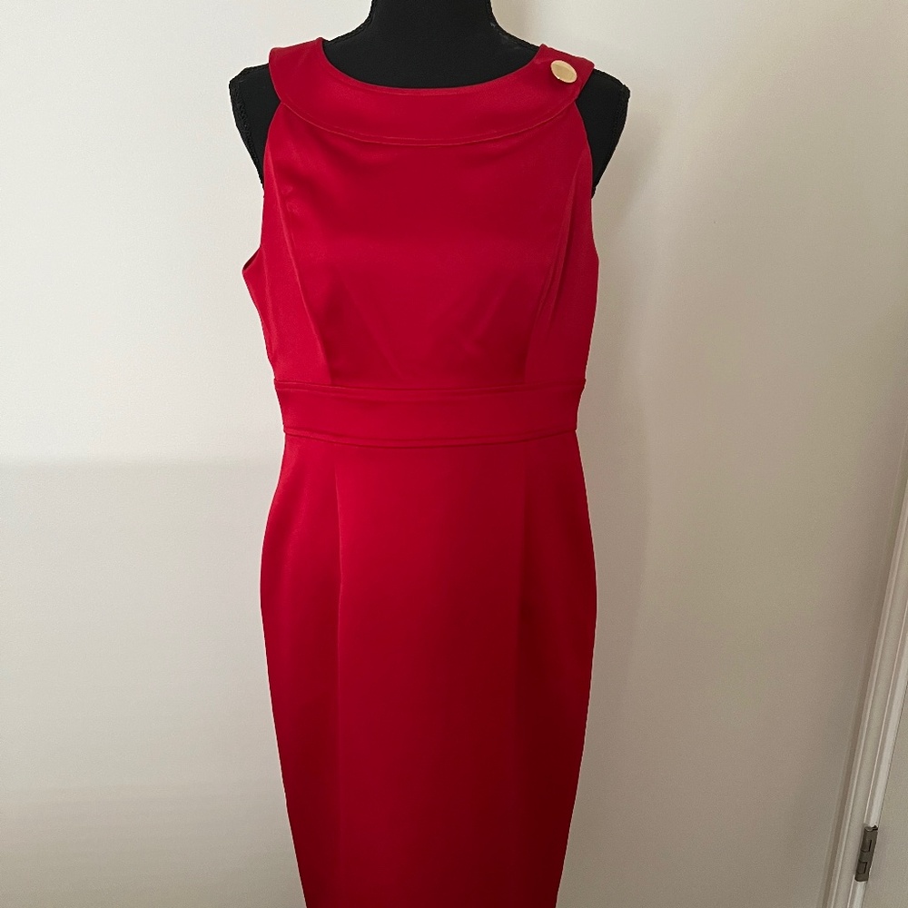 Valentine Red London Times Women's Sleeveless Dress in Heavy Satin Sheen Knit 10